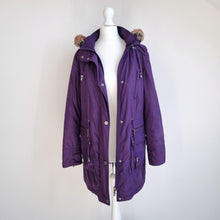 Load image into Gallery viewer, M&S Coat Shower Resistant Purple Per Una Rain Removable Hood Waterproof Small