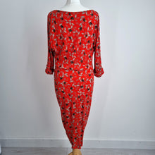 Load image into Gallery viewer, Hoss Intropia Red Dress Medium Floral Ruched Sheath Draped Front Work Cocktail