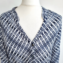 Load image into Gallery viewer, Monsoon Dress Belted Tunic Navy Ikat Print Work Casual Long Sleeves Viscose 10
