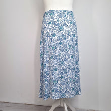 Load image into Gallery viewer, Per Una Midi Skirt 16 M&S Floral Print Blue White Gathered Slit Holiday Ruched