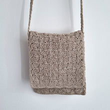 Load image into Gallery viewer, Principles Crossbody Bag Woven Crochet Macrame Beige Lined Rustic Flap Zipper