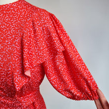 Load image into Gallery viewer, Ted Baker Devore Top Ruffle Size 2 UK 10 Coral Red Puff Sleeves Ties Devonna
