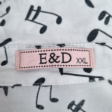 Load image into Gallery viewer, Musical Notes Print Shirt XXL White 100% Cotton Button Up E&D Novelty Blouse
