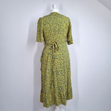 Load image into Gallery viewer, Next Beachwear Wrap Dress Yellow UK 16 Midi Ruffle Hem Short Sleeves Print Work
