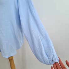 Load image into Gallery viewer, The White Company Smock Top Size 14 Muslin Light Blue Blouse 100% Organic Cotton