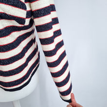 Load image into Gallery viewer, M&S Striped Blazer Jacket Cream Red Navy Nautical Preppy Woven Cotton Lined 16
