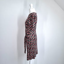 Load image into Gallery viewer, Boden Floral Dress Jersey 10 Petite Knot Detail Black Stretch Cotton Casual