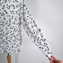 Load image into Gallery viewer, Musical Notes Print Shirt XXL White 100% Cotton Button Up E&D Novelty Blouse