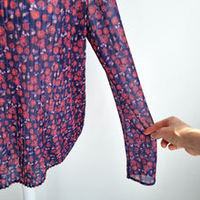 Load image into Gallery viewer, Sandro Blouse Pleated Ditsy Floral Print Mock Neck Top Long Sleeves Navy 1 UK 8