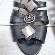 Load image into Gallery viewer, Hotter Surabaya Wedge Sandals UK 6 Black Leather Comfort Gladiador Fishermen