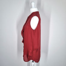 Load image into Gallery viewer, Reiss 100% Silk Top Sleeveless UK 8 Rust Red Ruffles Button Down Elias Blouse