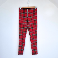 Load image into Gallery viewer, ZARA Red Tartan Skinny Trousers Small High Waisted Plaid Punk Leggings Check