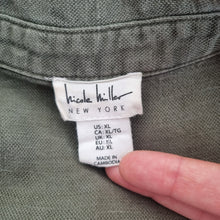 Load image into Gallery viewer, Nicole Miller Shirt Dress XL Linen Blend Khaki Green Button Down Safari Pockets