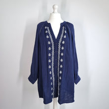 Load image into Gallery viewer, Yours Cheesecloth Embroidered Shirt UK 20 Navy Blue Tunic Button 100% Cotton