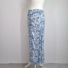 Load image into Gallery viewer, Per Una Midi Skirt 16 M&S Floral Print Blue White Gathered Slit Holiday Ruched