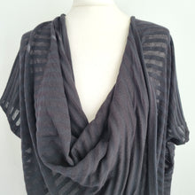 Load image into Gallery viewer, AllSaints Stripe Itat T-shirt Blouse Fine Knit Striped Cowl Shawl Neck Black M L