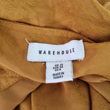 Load image into Gallery viewer, Warehouse Midi Dress Chain Straps Cutout 8 10 Tan Jacquard Party Halter Ruched