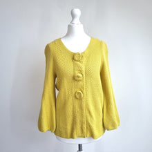 Load image into Gallery viewer, Boden Cardigan Yellow Knit Buttons Retro Cotton Angora Cashmere Chunky Retro 10