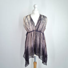 Load image into Gallery viewer, AllSaints Top 100% Silk Floaty Grey Blouse Porisian Kaftan Animal Print Tunic 10