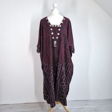Load image into Gallery viewer, MyraMade Kaftan Dress Burgundy Silver Pendant Midi Cotton Boho Festival One Size