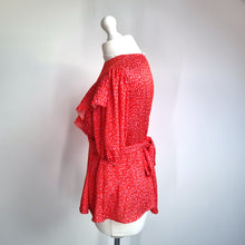 Load image into Gallery viewer, Ted Baker Devore Top Ruffle Size 2 UK 10 Coral Red Puff Sleeves Ties Devonna
