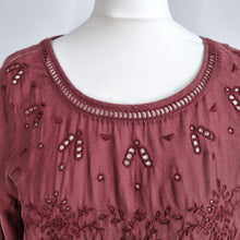 Load image into Gallery viewer, Monsoon Blouse Burgundy Broderie Anglaise Embroidered Top Boho Casual Cotton 14