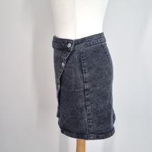 Load image into Gallery viewer, We the Free People Skirt Denim Mini UK 12 Wrap Studs Button Stretch Black Jeans