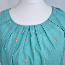 Load image into Gallery viewer, Boden Top UK 8 Turquoise Cotton Embroidered Polka Dot Short Sleeve Blouse Summer