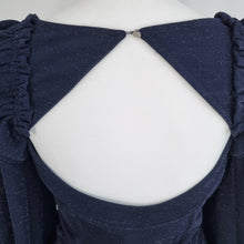 Load image into Gallery viewer, Free People Constellation Top Long Puff Sleeves Navy Blue Sparkly Corset XS
