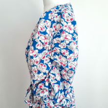 Load image into Gallery viewer, Zara Wrap Dress Mini Floral Print Poppy Blue Red Bows Lined Casual Cotton XS