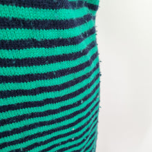 Load image into Gallery viewer, Benetton Jumper Dress Wool Blend XL Striped Green Black Winter Knitted V Neck