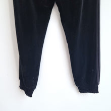 Load image into Gallery viewer, Hush Velvet Joggers Trousers Black 10 Side Stripes Cuffed Velour Casual Pockets