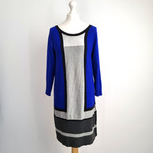 Load image into Gallery viewer, Principles Jumper Dress UK 14 Ben de Lisi Colour Block Blue Grey Black Work