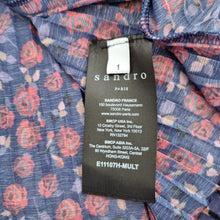 Load image into Gallery viewer, Sandro Blouse Pleated Ditsy Floral Print Mock Neck Top Long Sleeves Navy 1 UK 8