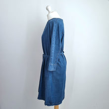 Load image into Gallery viewer, The White Company Denim Dress Belted 14 Pockets Blue Stretch Long Sleeves Jeans
