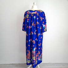 Load image into Gallery viewer, Vintage Afibel Dress Kaftan Maxi Blue Nylon Muumuu Coverup Blue Paisley 20 22
