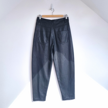 Load image into Gallery viewer, Zara Faux Leather Barrel Trousers Jeans Black XS Buttery High Rise Pockets Work