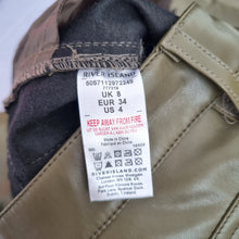 Load image into Gallery viewer, River Island Khaki Trousers UK 8 Faux Leather Skinny Green PU Coated Jeggings