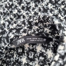 Load image into Gallery viewer, Zara Tweed Top Fringed XL Blouse Long Sleeves Boucle Black White Check Work