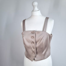 Load image into Gallery viewer, Marks & Spencer Satin Crop Top Tailored Size 12 Beige Button Down Party Chic