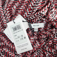 Load image into Gallery viewer, Reiss Ruffle Top Blouse Adelaide NEW Red Black Print Chiffon Long Sleeves 12