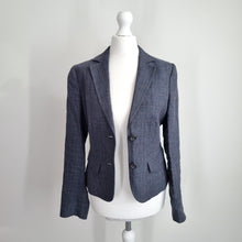Load image into Gallery viewer, Jigsaw Blazer 100% Linen 8 Grey Jacket Fitted Prince of Wales Check Lined Work