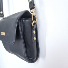 Load image into Gallery viewer, Harrods Black Crossbody Bag Gold Hardware Adjustable Strap Faux Leather Boxy