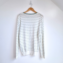Load image into Gallery viewer, Reiss Cotton Knit Jumper Men’s Large White Green Stripe Lightweight Crew Neck