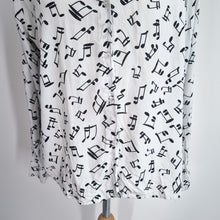 Load image into Gallery viewer, Musical Notes Print Shirt XXL White 100% Cotton Button Up E&D Novelty Blouse