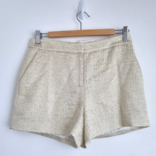 Load image into Gallery viewer, Ted Baker Gold Shorts Size 1 UK 8 Cream Tweed Tailored Party Sparkly High Waist