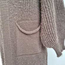 Load image into Gallery viewer, Italian Long Chunky Knit Cardigan Duster Brown Open Front Pockets Boho Cosy