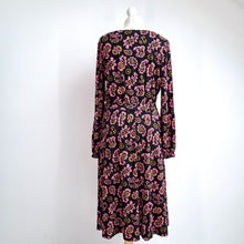 Load image into Gallery viewer, Boden Midi Dress Jersey Paisley Print Black Pink Long Sleeves Stretch 14 Petite