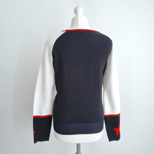 Load image into Gallery viewer, Belstaff Jumper Women's Star Cotton Nylon Black Red Knit Sweater Crew Large
