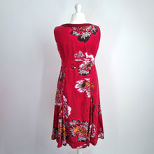 Load image into Gallery viewer, Monsoon 100% Linen Dress UK 14 Red Floral Midi Sundress Empire A Line Casual